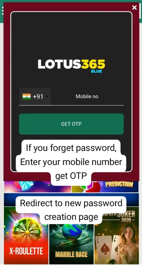 Lotus365 OTP Screen While You are registered.