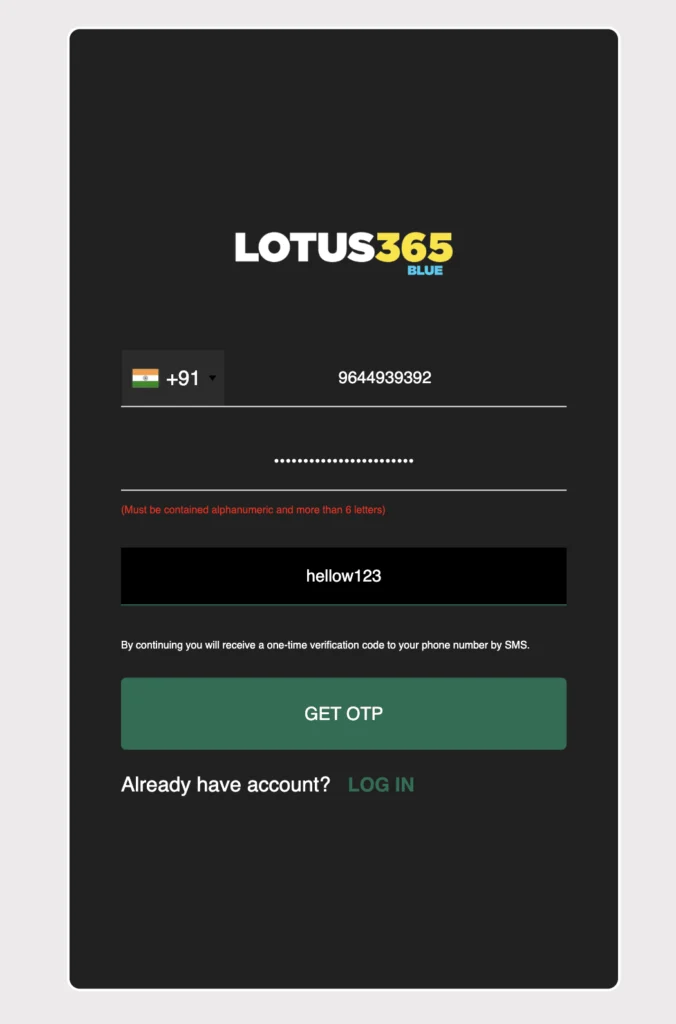 Lotus365 Official Sign-Up Page