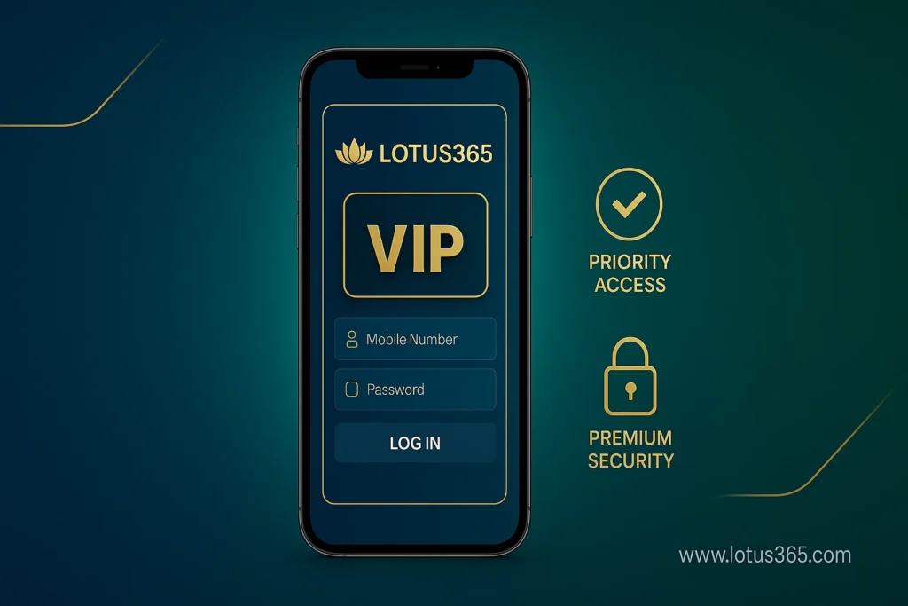 Lotus365 VIP login dashboard with premium features highlighted