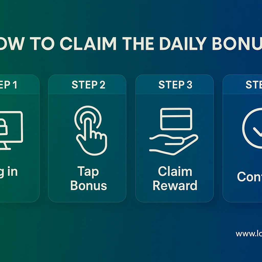 Step-by-step guide showing how to claim Lotus365 daily bonus