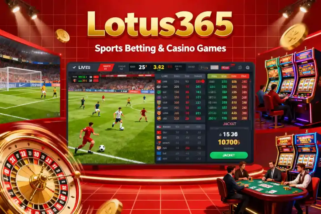 Lotus365 platform interface showing sports betting and casino options
